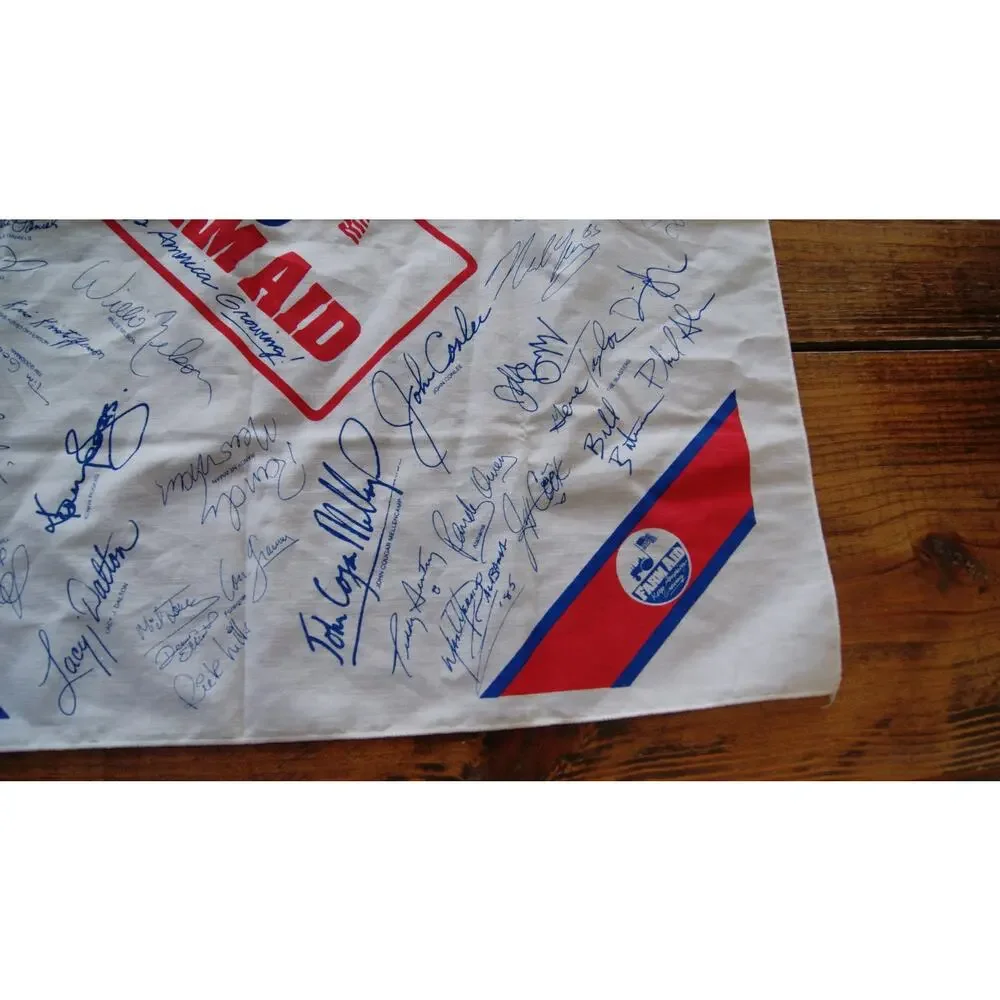 Vintage 1985 Farm Aid Benefit Bandana USA Printed Autographs Scarf Handkerchief